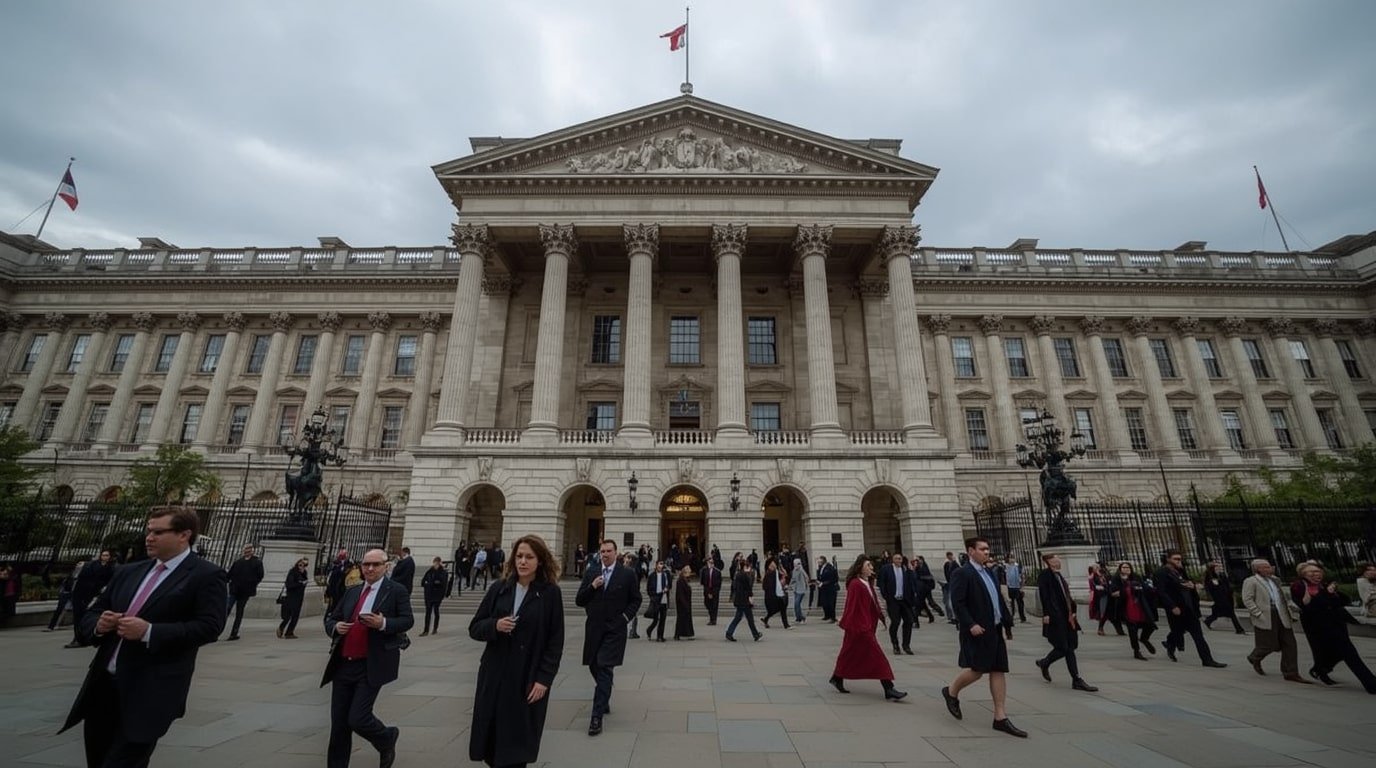 The Royal Courts of Justice in London, UK, amid Labour government's 2025 reforms to tackle criminal court delays, reduce case backlogs, and enhance victim support in the justice system.