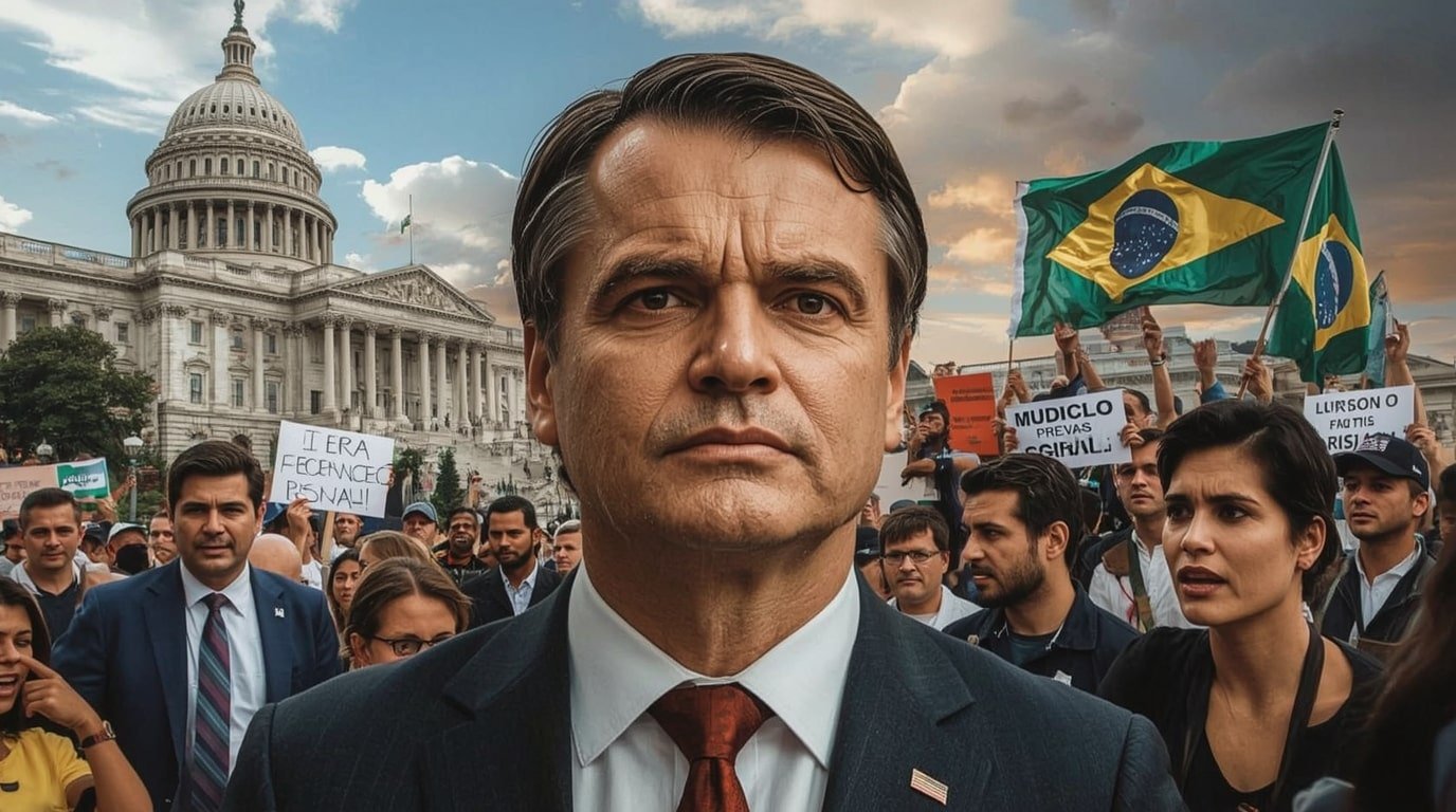 Former Brazilian President Jair Bolsonaro in court, with Congress building in background, symbolizing the controversial bill passed on December 10, 2025, to slash his 27-year sentence for coup plotting.