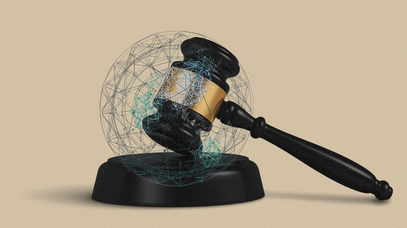 Illustration of a British courtroom with AI circuit board overlay, symbolizing the U.K. High Court's major shift in AI liability as the first automated decision case heads to trial on December 12, 2025.